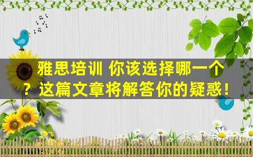 雅思培训 你该选择哪一个？这篇文章将解答你的疑惑！